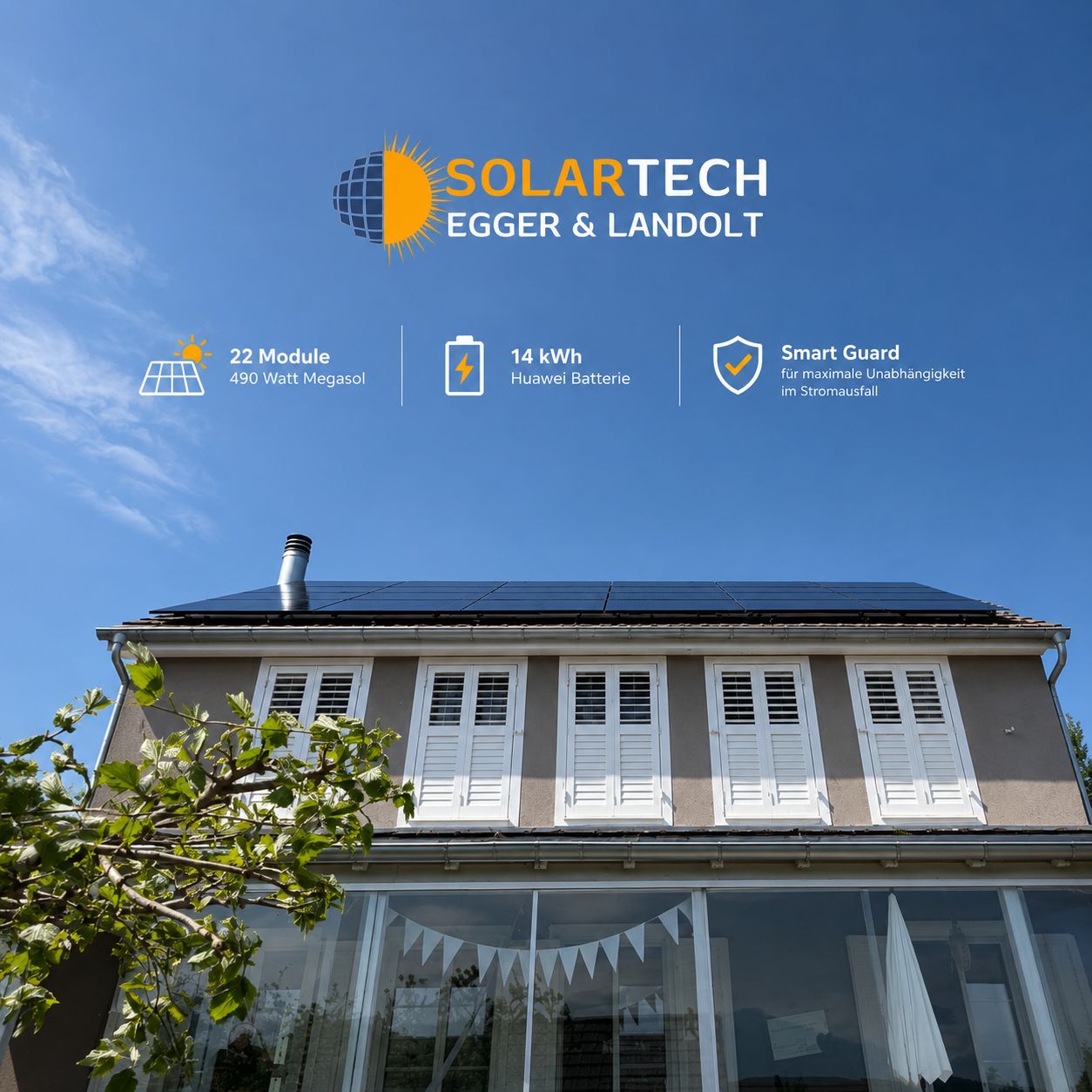 Einfamilienhaus mit 22 Modulen und 14 kWh Huawei Batterie